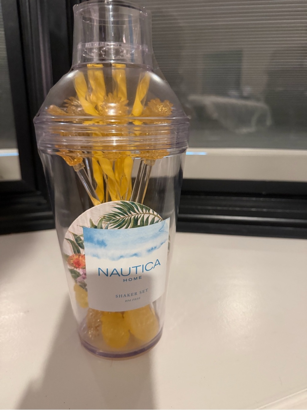 Nautical Clear Bath Shaker Set with Yellow Floral Picks